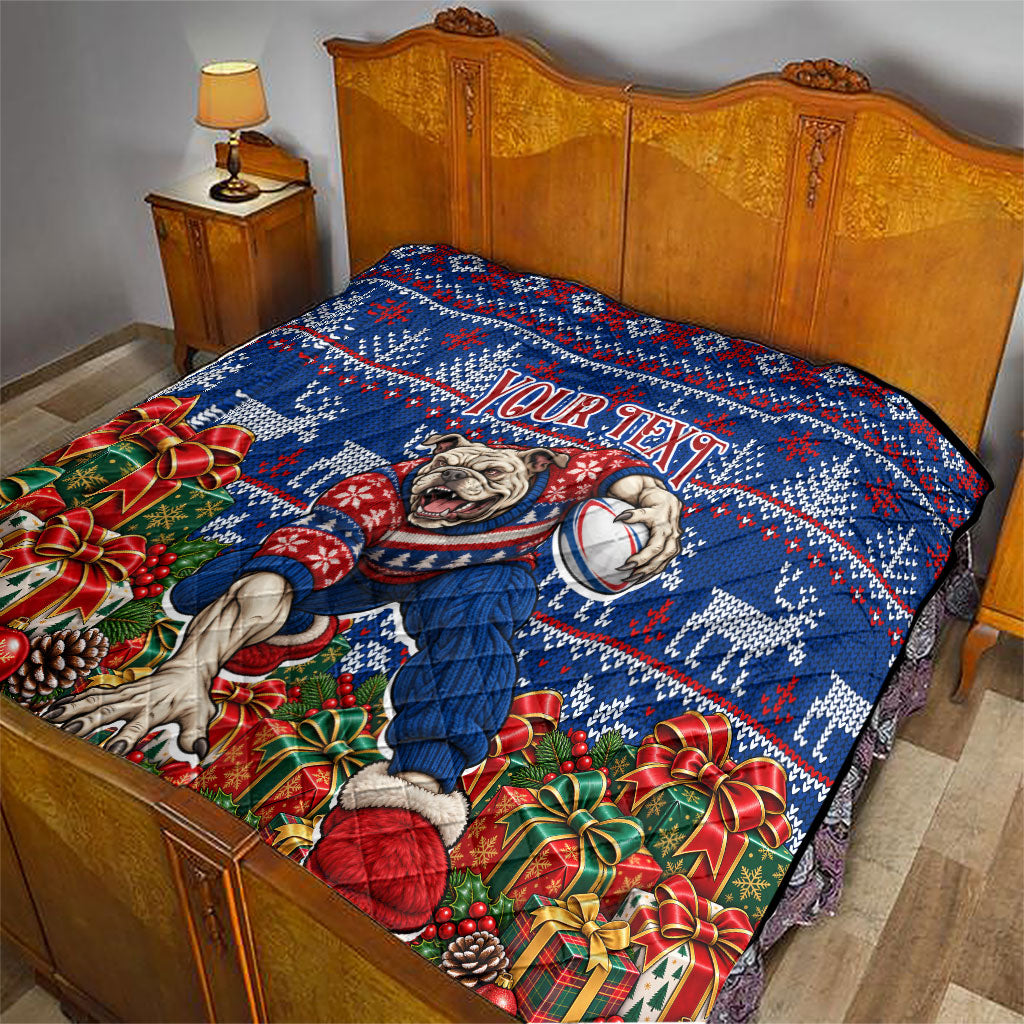 Personalized Western Bulldogs Football Christmas Quilt Australian Football Mascot - Ugly Xmas Pattern Festive