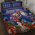 Personalized Western Bulldogs Football Christmas Quilt Bed Set Australian Football Mascot - Ugly Xmas Pattern Festive