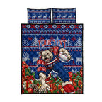 Personalized Western Bulldogs Football Christmas Quilt Bed Set Australian Football Mascot - Ugly Xmas Pattern Festive
