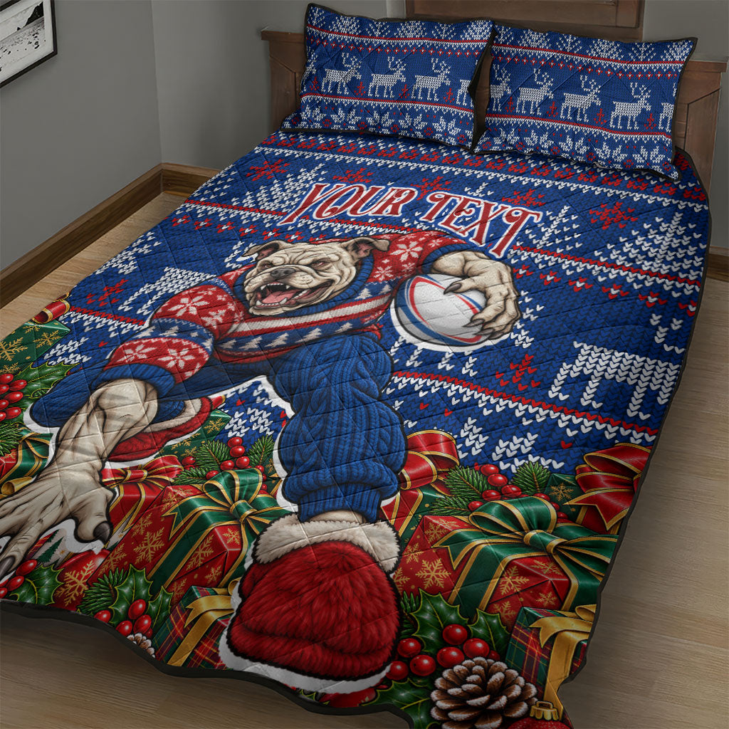 Personalized Western Bulldogs Football Christmas Quilt Bed Set Australian Football Mascot - Ugly Xmas Pattern Festive