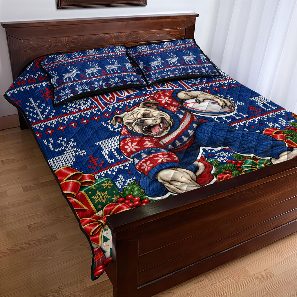 Personalized Western Bulldogs Football Christmas Quilt Bed Set Australian Football Mascot - Ugly Xmas Pattern Festive