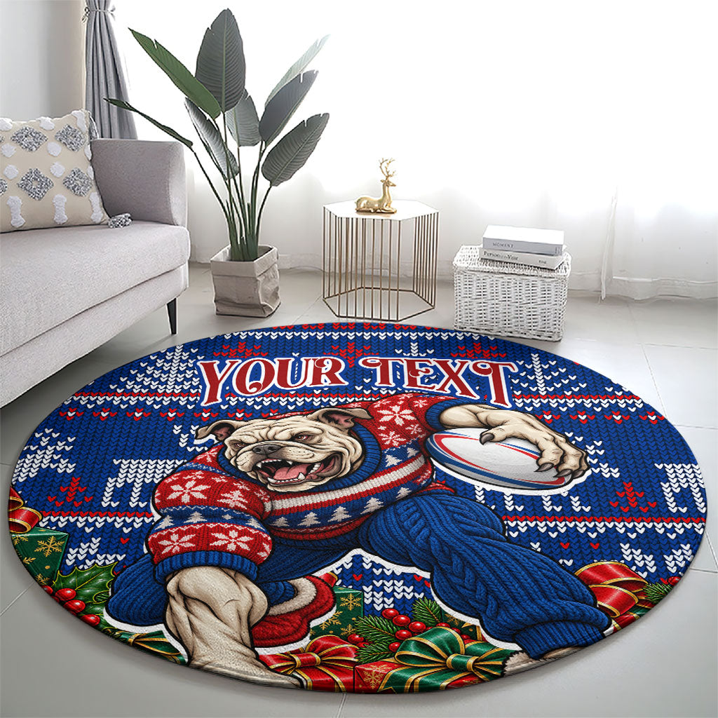 Personalized Western Bulldogs Football Christmas Round Carpet Australian Football Mascot - Ugly Xmas Pattern Festive