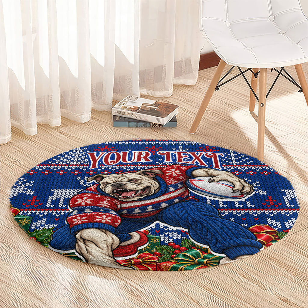 Personalized Western Bulldogs Football Christmas Round Carpet Australian Football Mascot - Ugly Xmas Pattern Festive
