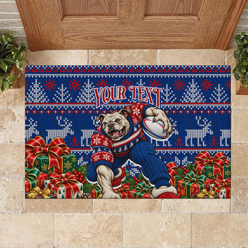Personalized Western Bulldogs Football Christmas Rubber Doormat Australian Football Mascot - Ugly Xmas Pattern Festive