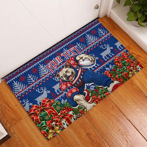 Personalized Western Bulldogs Football Christmas Rubber Doormat Australian Football Mascot - Ugly Xmas Pattern Festive