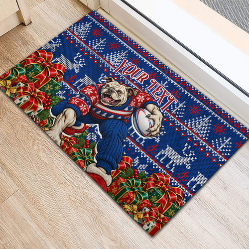 Personalized Western Bulldogs Football Christmas Rubber Doormat Australian Football Mascot - Ugly Xmas Pattern Festive