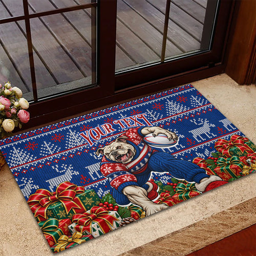Personalized Western Bulldogs Football Christmas Rubber Doormat Australian Football Mascot - Ugly Xmas Pattern Festive