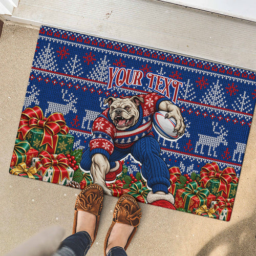 Personalized Western Bulldogs Football Christmas Rubber Doormat Australian Football Mascot - Ugly Xmas Pattern Festive