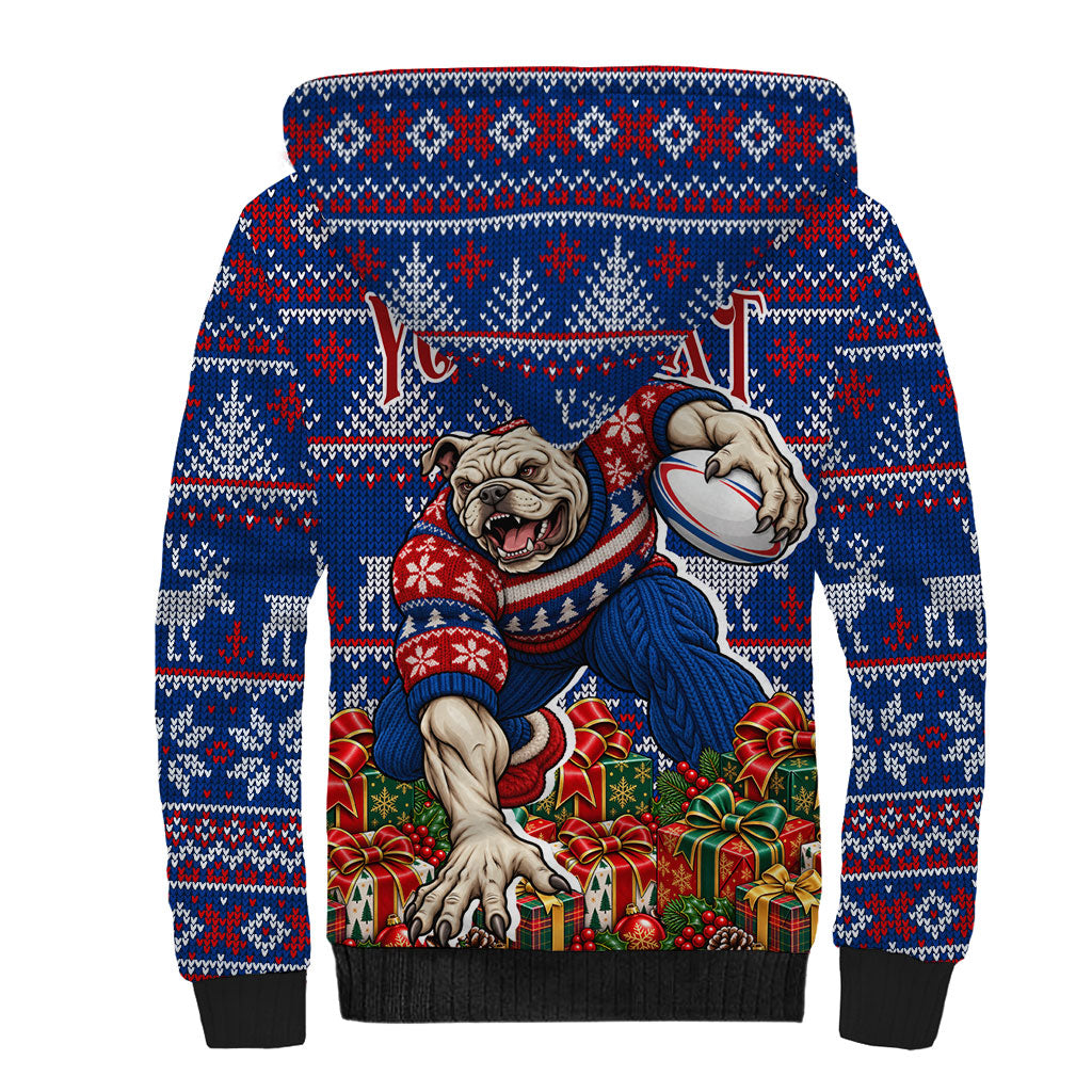 Personalized Western Bulldogs Football Christmas Sherpa Hoodie Australian Football Mascot - Ugly Xmas Pattern Festive
