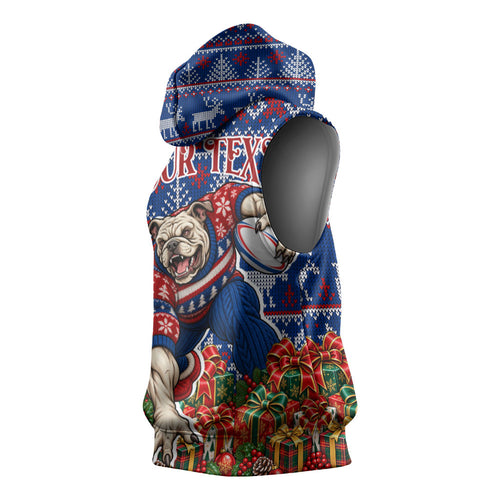 Personalized Western Bulldogs Football Christmas Sleeveless Hoodie Australian Football Mascot - Ugly Xmas Pattern Festive