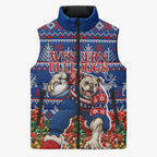 Personalized Western Bulldogs Football Christmas Sleeveless Puffer Jacket Australian Football Mascot - Ugly Xmas Pattern Festive