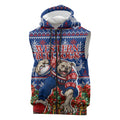 Personalized Western Bulldogs Football Christmas Sleeveless Zip Hoodie Australian Football Mascot - Ugly Xmas Pattern Festive