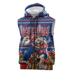Personalized Western Bulldogs Football Christmas Sleeveless Zip Hoodie Australian Football Mascot - Ugly Xmas Pattern Festive