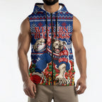 Personalized Western Bulldogs Football Christmas Sleeveless Zip Hoodie Australian Football Mascot - Ugly Xmas Pattern Festive