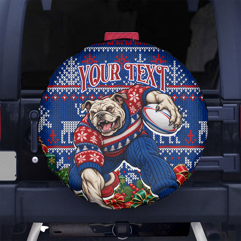 Personalized Western Bulldogs Football Christmas Spare Tire Cover Australian Football Mascot - Ugly Xmas Pattern Festive