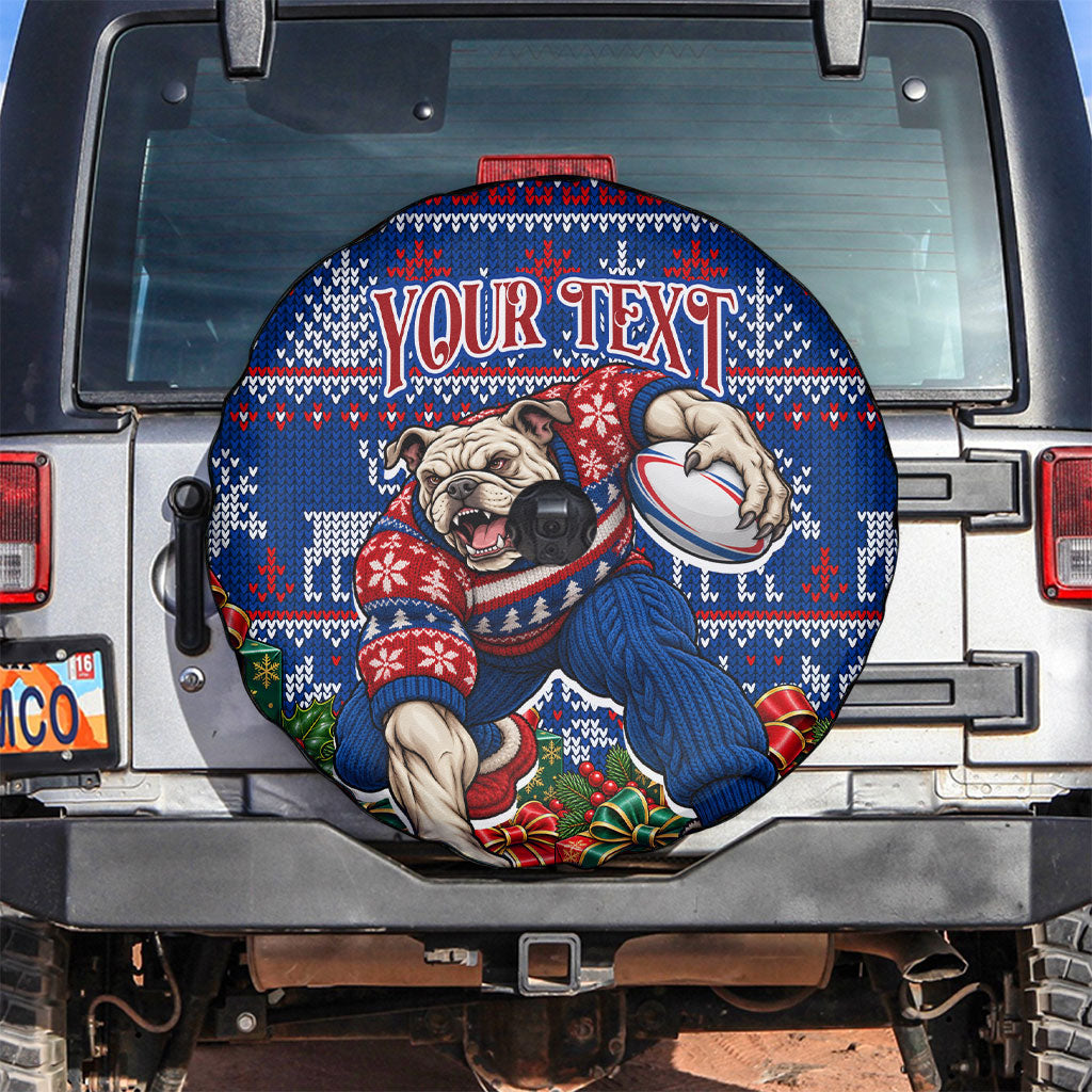 Personalized Western Bulldogs Football Christmas Spare Tire Cover Australian Football Mascot - Ugly Xmas Pattern Festive