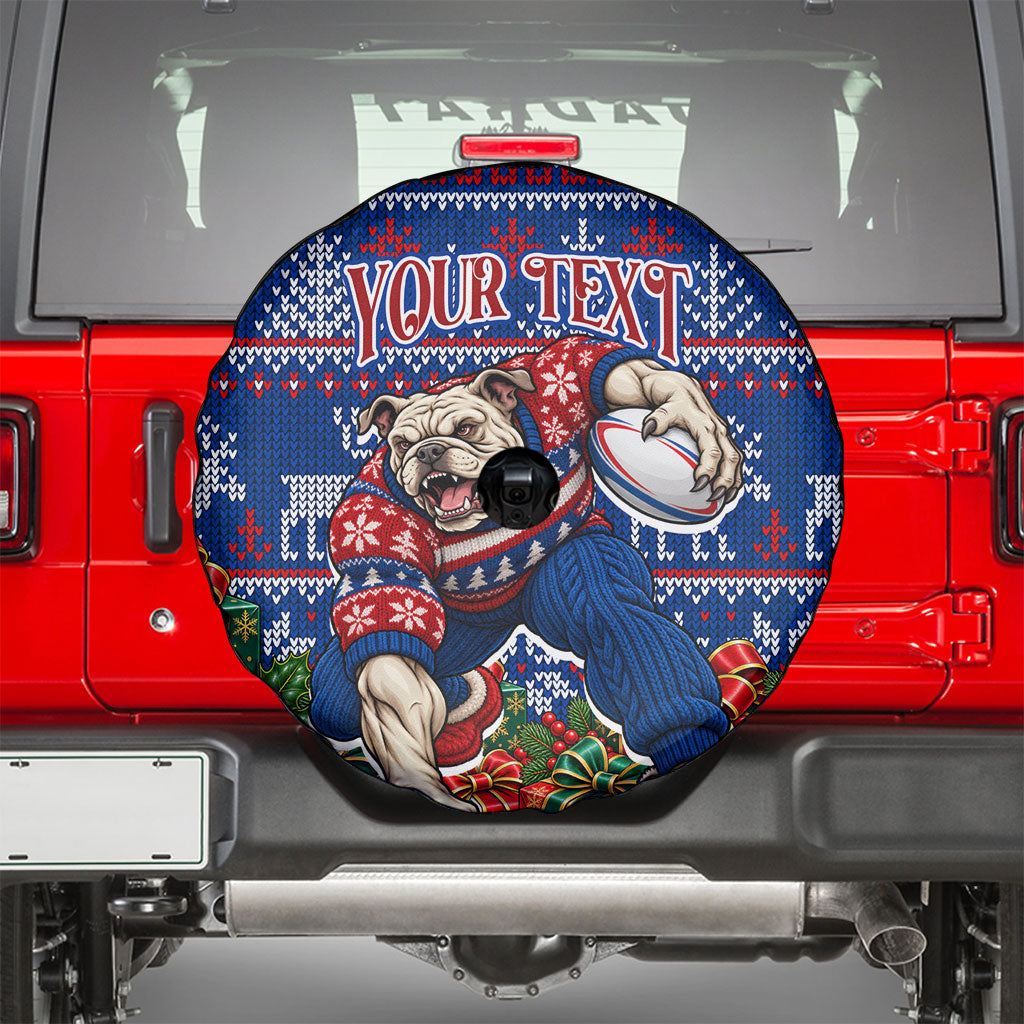 Personalized Western Bulldogs Football Christmas Spare Tire Cover Australian Football Mascot - Ugly Xmas Pattern Festive