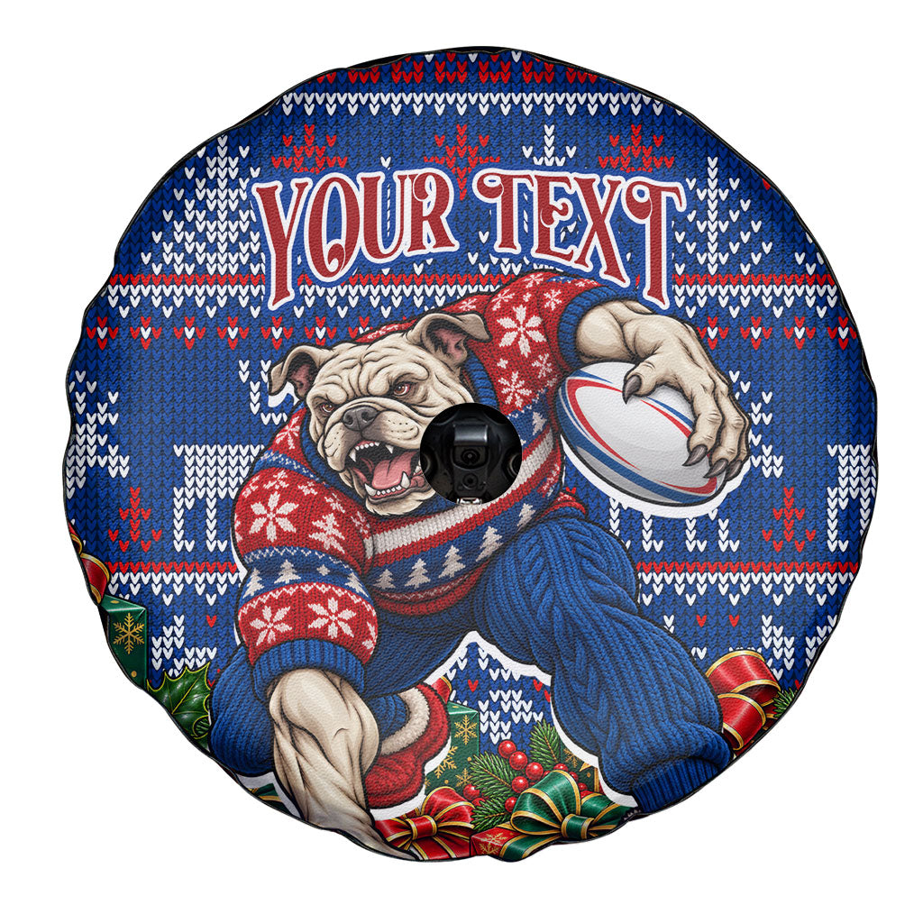 Personalized Western Bulldogs Football Christmas Spare Tire Cover Australian Football Mascot - Ugly Xmas Pattern Festive