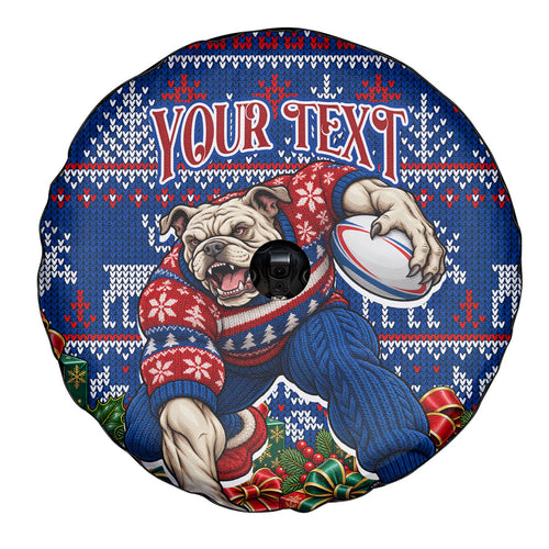 Personalized Western Bulldogs Football Christmas Spare Tire Cover Australian Football Mascot - Ugly Xmas Pattern Festive