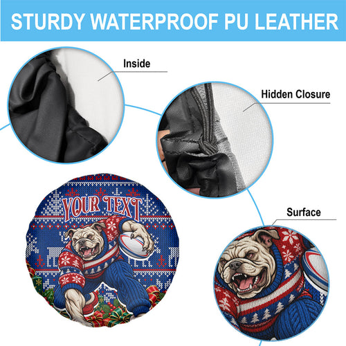 Personalized Western Bulldogs Football Christmas Spare Tire Cover Australian Football Mascot - Ugly Xmas Pattern Festive