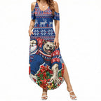 Personalized Western Bulldogs Football Christmas Summer Maxi Dress Australian Football Mascot - Ugly Xmas Pattern Festive