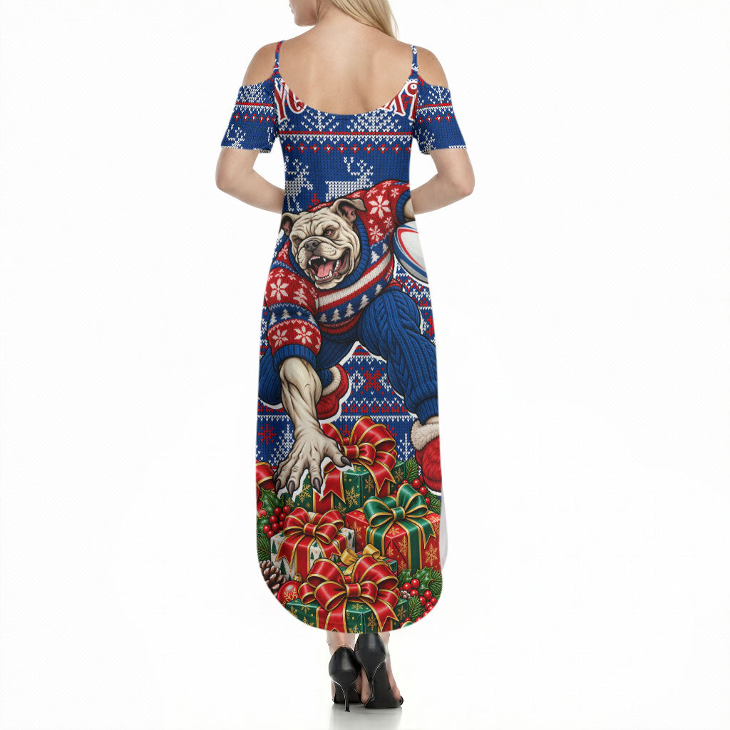 Personalized Western Bulldogs Football Christmas Summer Maxi Dress Australian Football Mascot - Ugly Xmas Pattern Festive