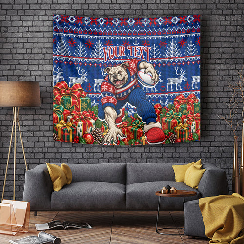 Personalized Western Bulldogs Football Christmas Tapestry Australian Football Mascot - Ugly Xmas Pattern Festive