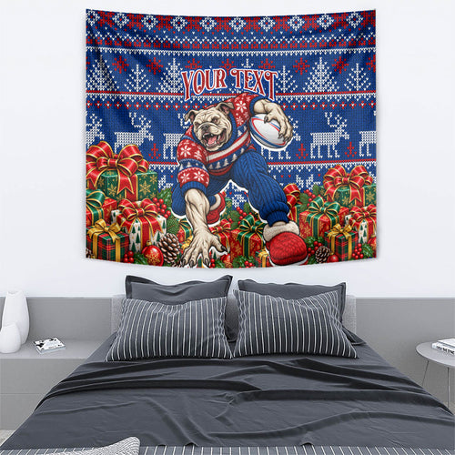 Personalized Western Bulldogs Football Christmas Tapestry Australian Football Mascot - Ugly Xmas Pattern Festive
