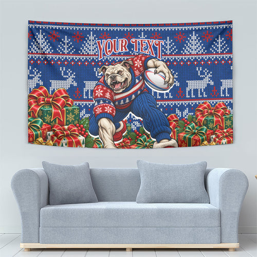 Personalized Western Bulldogs Football Christmas Tapestry Australian Football Mascot - Ugly Xmas Pattern Festive