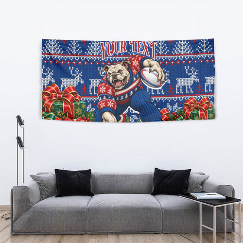 Personalized Western Bulldogs Football Christmas Tapestry Australian Football Mascot - Ugly Xmas Pattern Festive