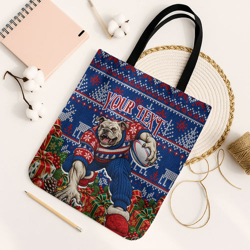 Personalized Western Bulldogs Football Christmas Tote Bag Australian Football Mascot - Ugly Xmas Pattern Festive