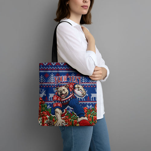 Personalized Western Bulldogs Football Christmas Tote Bag Australian Football Mascot - Ugly Xmas Pattern Festive