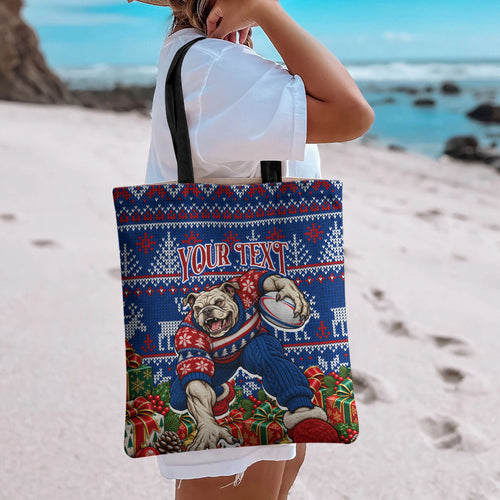 Personalized Western Bulldogs Football Christmas Tote Bag Australian Football Mascot - Ugly Xmas Pattern Festive