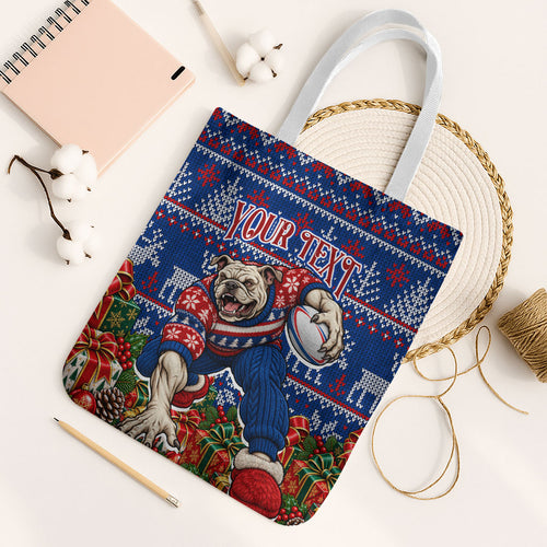 Personalized Western Bulldogs Football Christmas Tote Bag Australian Football Mascot - Ugly Xmas Pattern Festive