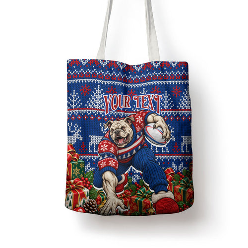 Personalized Western Bulldogs Football Christmas Tote Bag Australian Football Mascot - Ugly Xmas Pattern Festive