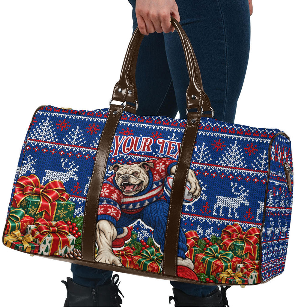 Personalized Western Bulldogs Football Christmas Travel Bag Australian Football Mascot - Ugly Xmas Pattern Festive