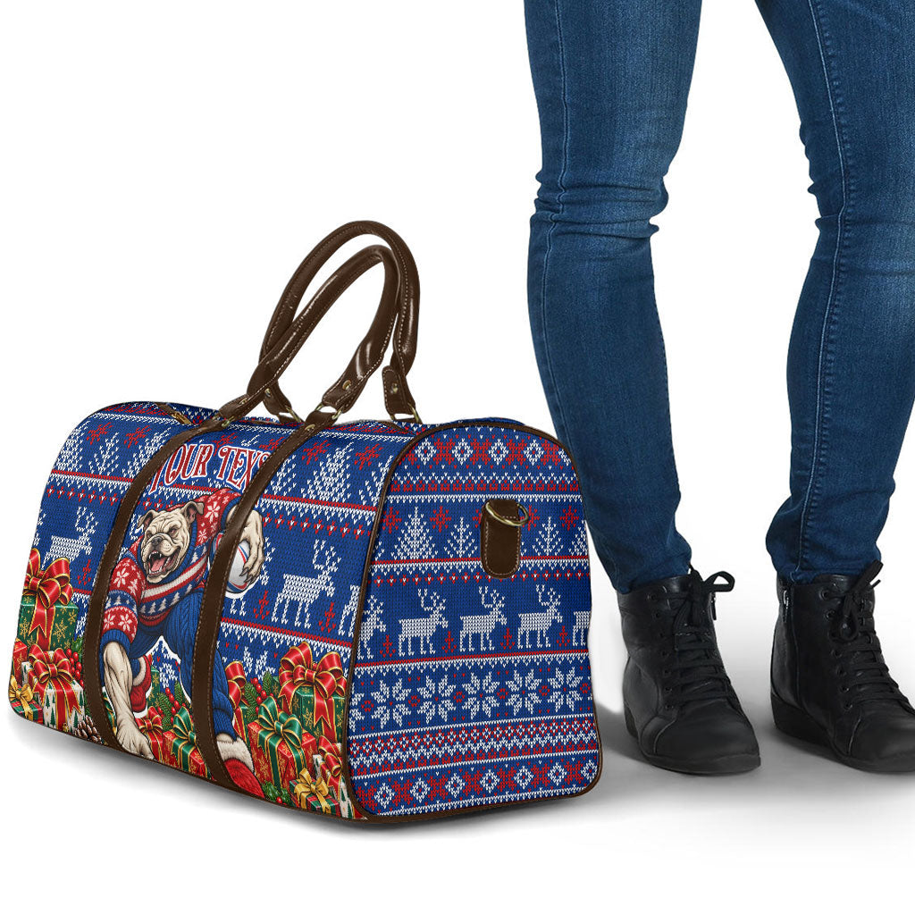 Personalized Western Bulldogs Football Christmas Travel Bag Australian Football Mascot - Ugly Xmas Pattern Festive
