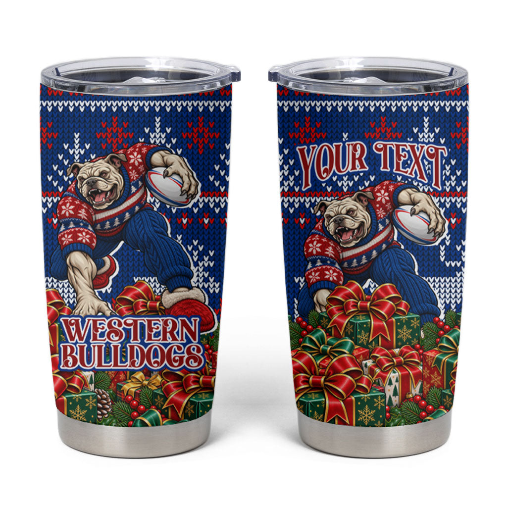 Personalized Western Bulldogs Football Christmas Tumbler Cup Australian Football Mascot - Ugly Xmas Pattern Festive