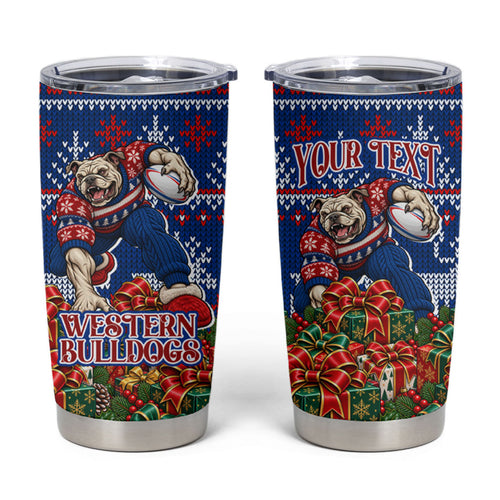 Personalized Western Bulldogs Football Christmas Tumbler Cup Australian Football Mascot - Ugly Xmas Pattern Festive