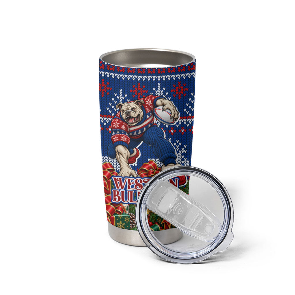 Personalized Western Bulldogs Football Christmas Tumbler Cup Australian Football Mascot - Ugly Xmas Pattern Festive