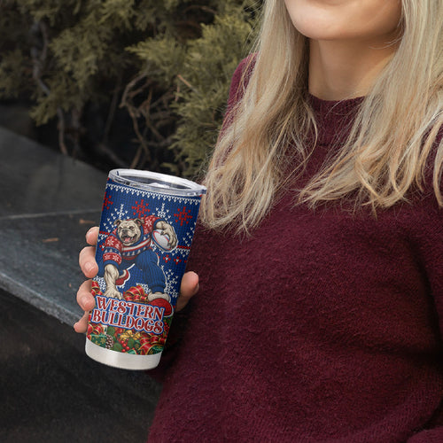 Personalized Western Bulldogs Football Christmas Tumbler Cup Australian Football Mascot - Ugly Xmas Pattern Festive