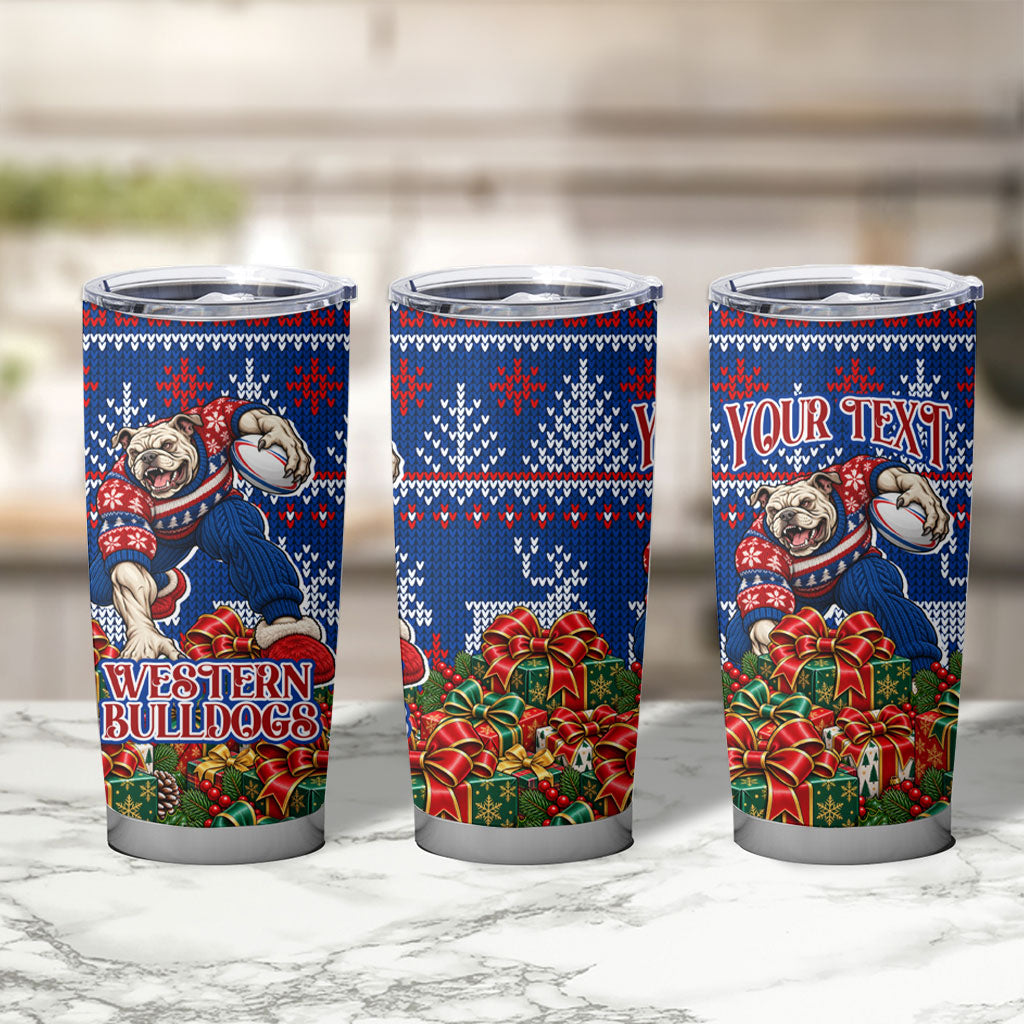 Personalized Western Bulldogs Football Christmas Tumbler Cup Australian Football Mascot - Ugly Xmas Pattern Festive