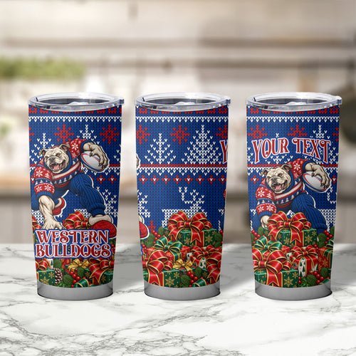 Personalized Western Bulldogs Football Christmas Tumbler Cup Australian Football Mascot - Ugly Xmas Pattern Festive