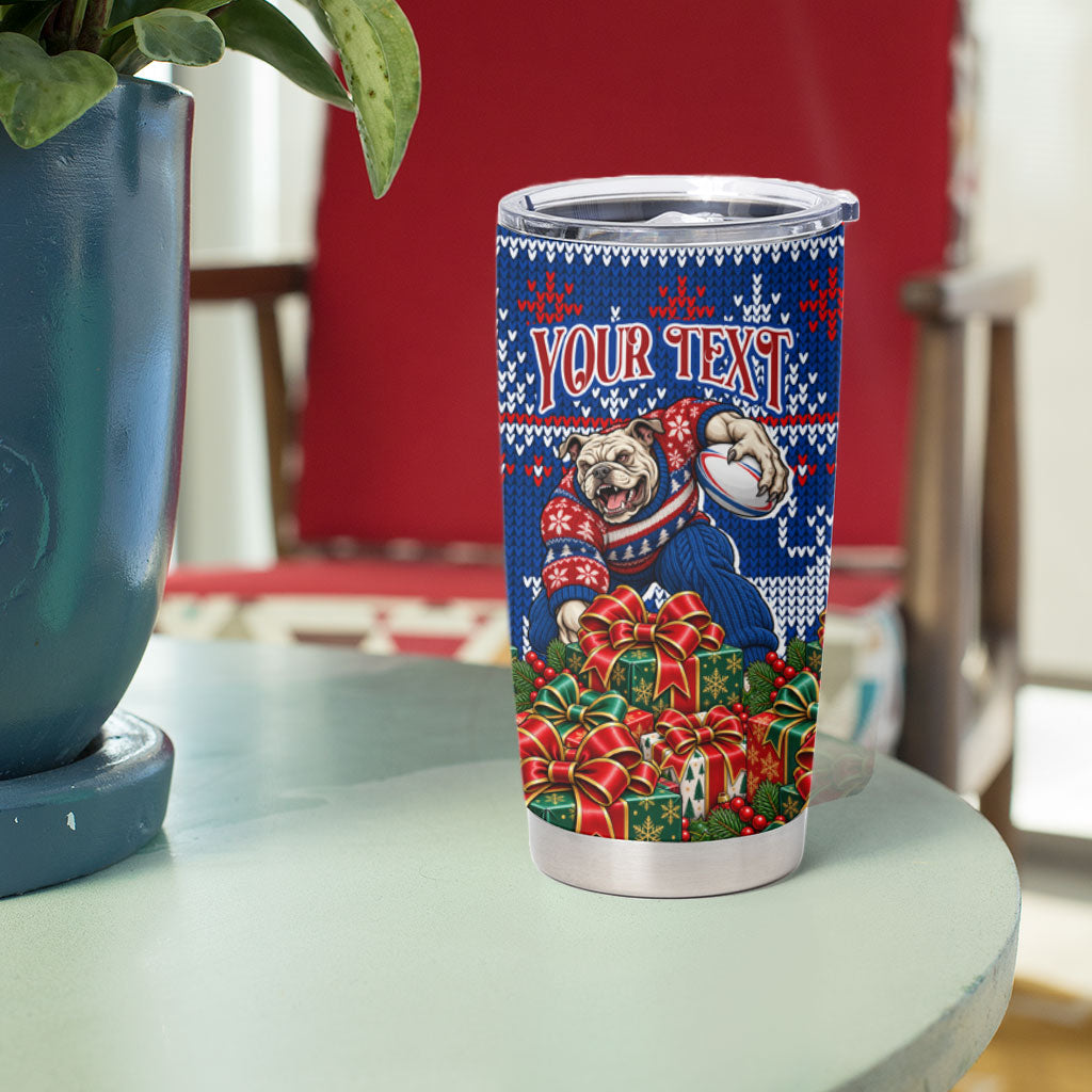 Personalized Western Bulldogs Football Christmas Tumbler Cup Australian Football Mascot - Ugly Xmas Pattern Festive