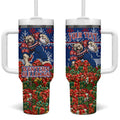 Personalized Western Bulldogs Football Christmas Tumbler With Handle Australian Football Mascot - Ugly Xmas Pattern Festive