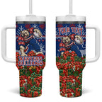 Personalized Western Bulldogs Football Christmas Tumbler With Handle Australian Football Mascot - Ugly Xmas Pattern Festive