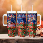 Personalized Western Bulldogs Football Christmas Tumbler With Handle Australian Football Mascot - Ugly Xmas Pattern Festive