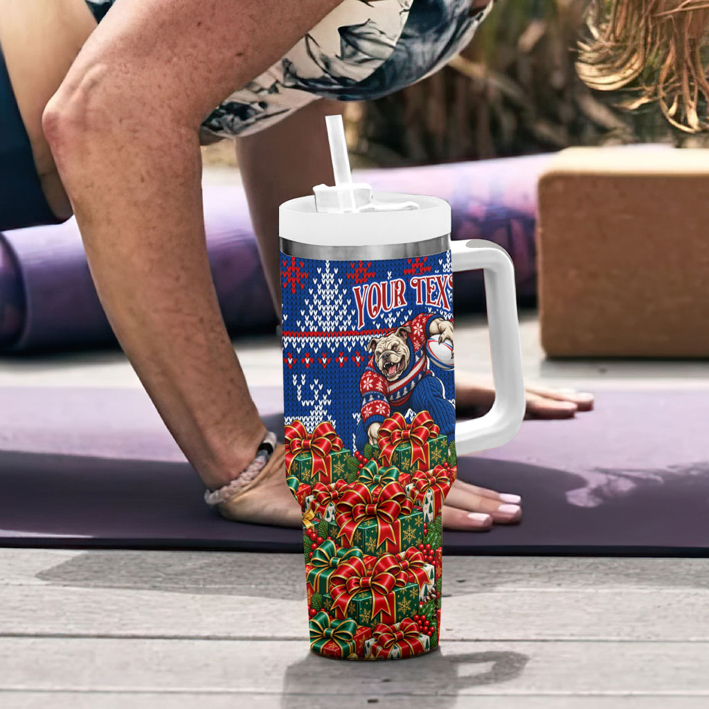 Personalized Western Bulldogs Football Christmas Tumbler With Handle Australian Football Mascot - Ugly Xmas Pattern Festive