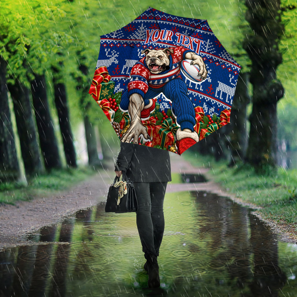 Personalized Western Bulldogs Football Christmas Umbrella Australian Football Mascot - Ugly Xmas Pattern Festive