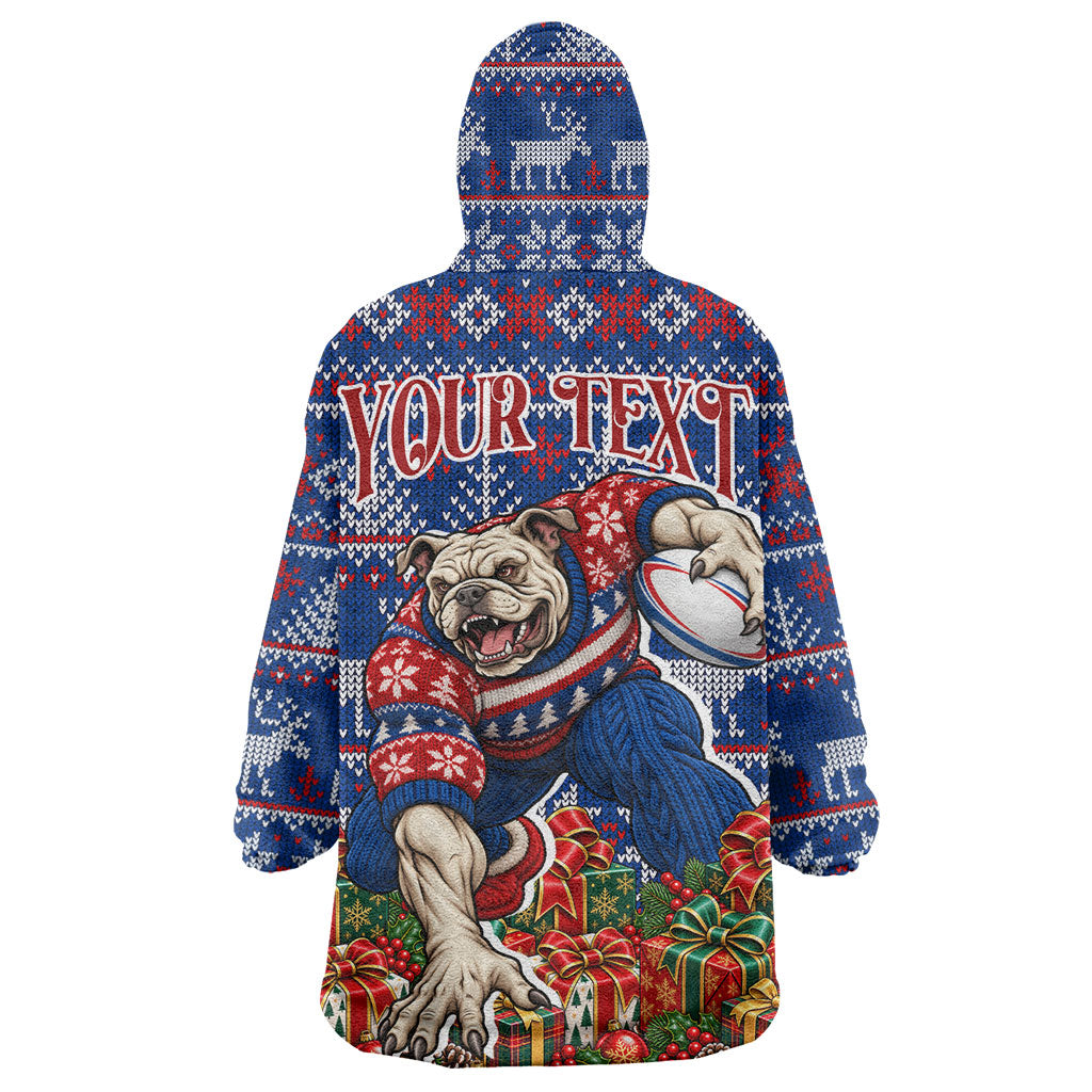 Personalized Western Bulldogs Football Christmas Wearable Blanket Hoodie Australian Football Mascot - Ugly Xmas Pattern Festive